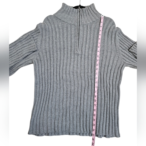 Banana Republic Ribbed Gray Cotton Zip Neck Sweater Minimalist Size L Classic - Picture 7 of 7